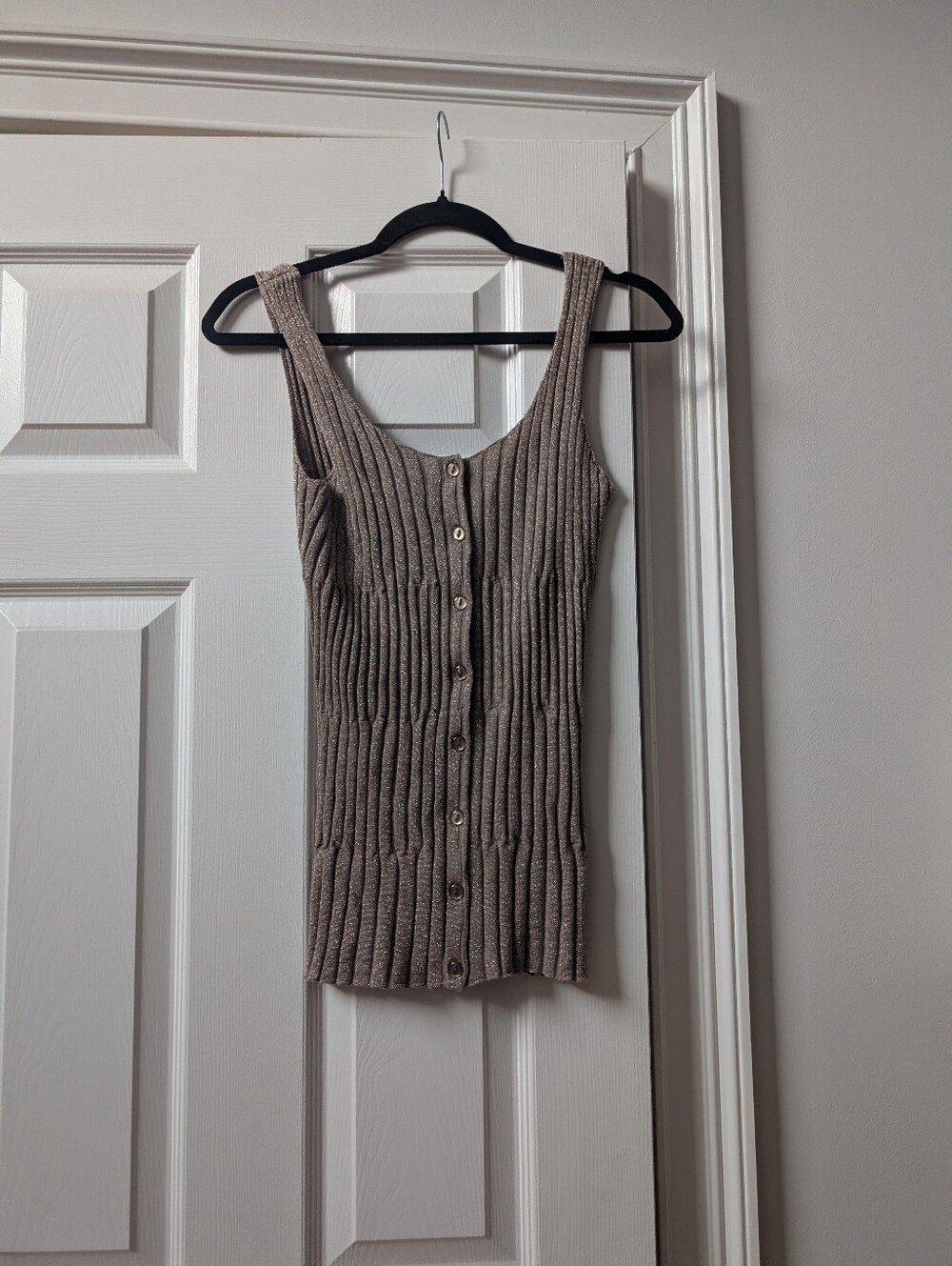 Tara Jarmon Ribbed Button-Front Tank in Taupe Beige